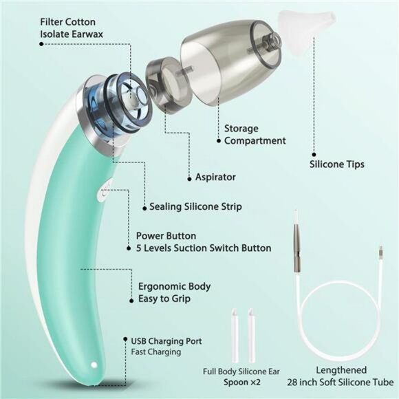 Ear Vacuum Wax Remover Tool - 5 Levels Strong Suction, Silicone Tip - Picture 4 of 7